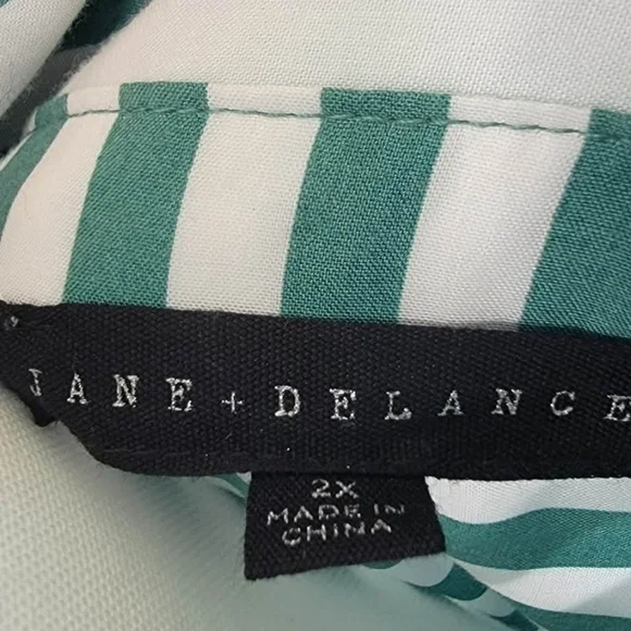 Jane and Delancey Green and White Striped Shirt - Picture 4 of 8
